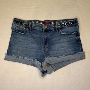 GUESS Distressed High-Rise Denim‎ Shorts Size 32 Grommet Waistband